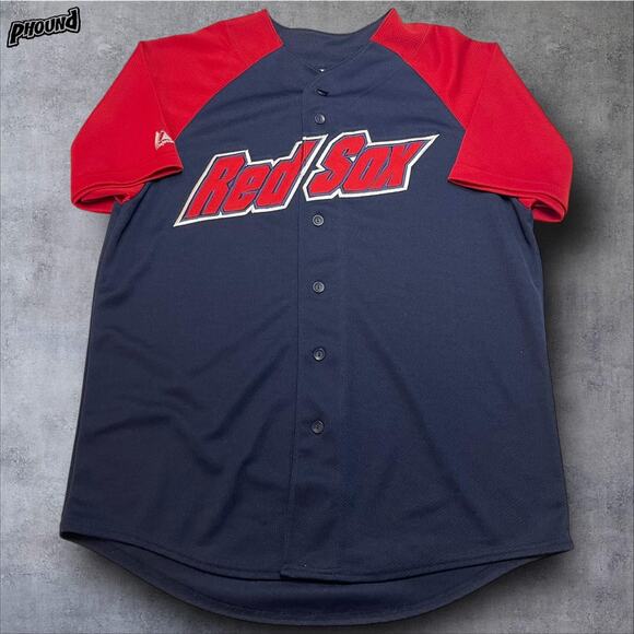 Boston Red Sox Jersey Mens Large Blue Red MLB Baseball Shirt Majestic - Picture 1 of 8